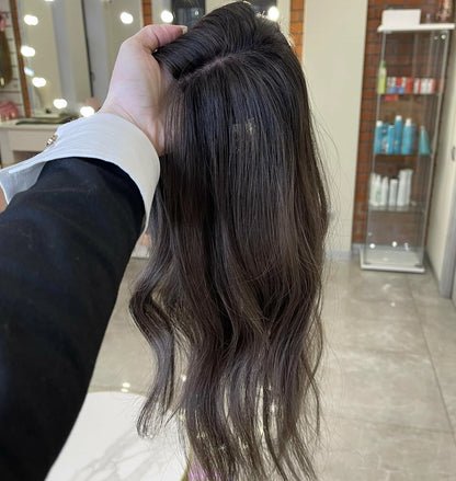 Real Raw European Brown Balayage Toppers for Women Silk Base Topper Clip Hair Real Scalp Silk Top Kosher Human Hair Toupee 3*5