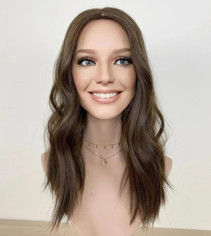 Real Raw European Brown Balayage Toppers for Women Silk Base Topper Clip Hair Real Scalp Silk Top Kosher Human Hair Toupee 3*5