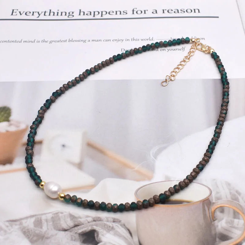 Simple Necklace Natural pearl Statement Short Chain Necklace For Women Seed Crystal glass beads Chain Necklaces Handmade Jewelry