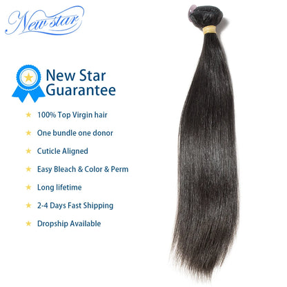 Brazilian Virgin Human Hair Straight Extension 3 Bundles Deal 100%Unprocessed Intact Cuticle New Star Long 11A Raw Hair Weaving