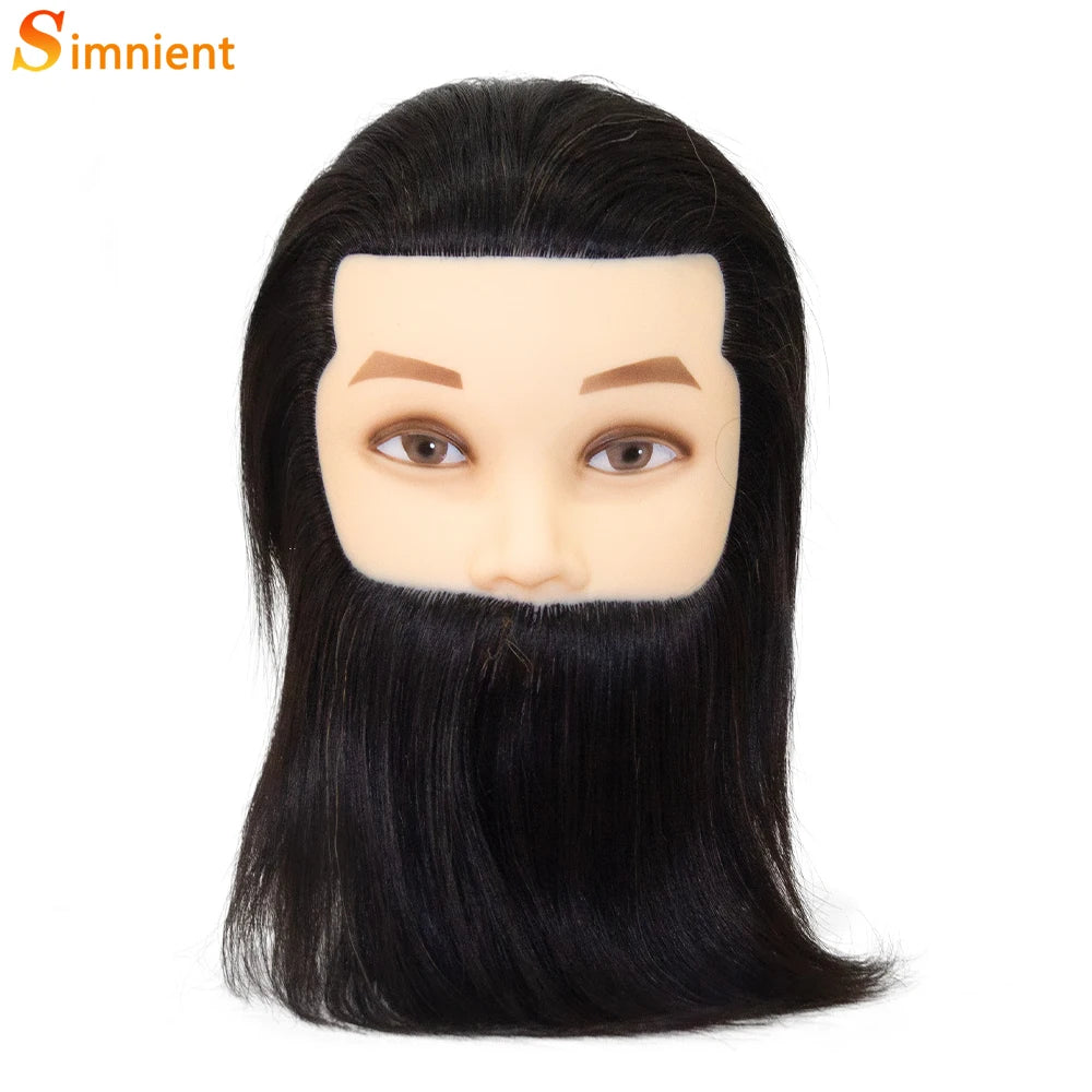 100% Human Hair Male Mannequin Head With Hair Beard Practice Manikin Hairdresser Cosmetology Training Doll Head For Hair Styling