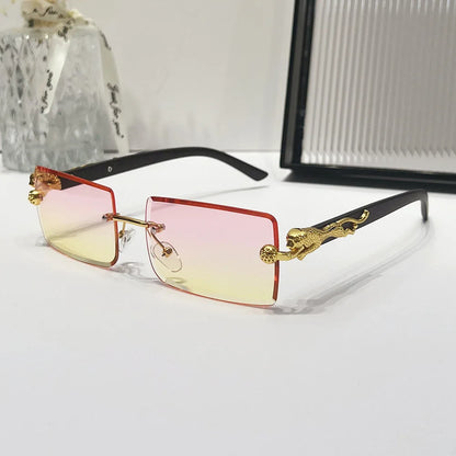 2024 Retro Versatile Sunglasses Pink Yellow Gradient Transparent Glasses Square Rimless Sunglasses