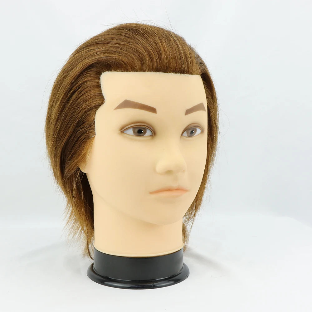 100% Male Real Human Hair Mannequin Practice Training Head With Beard For Cutting Hairdressing Manikin Head For Beauty School