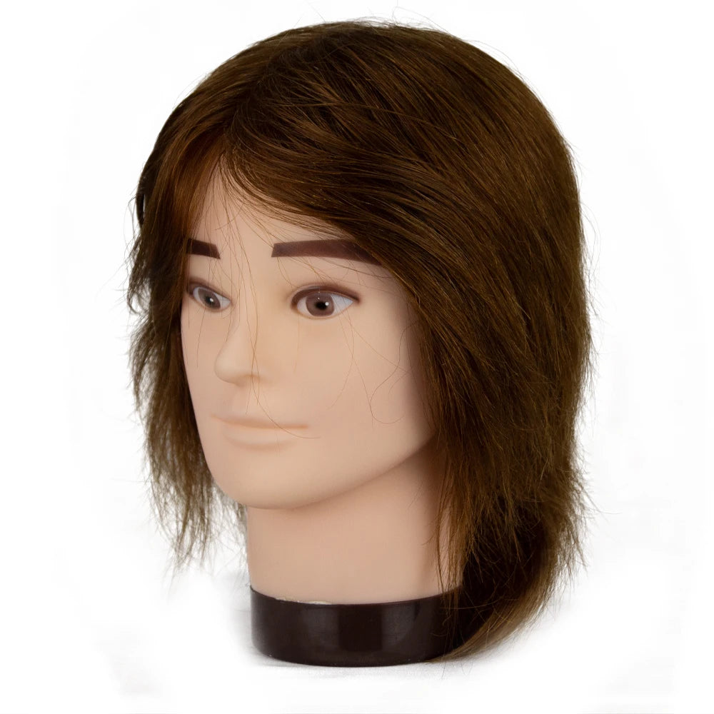 100% Human Hair Male Mannequin Head With Hair Beard Practice Manikin Hairdresser Cosmetology Training Doll Head For Hair Styling