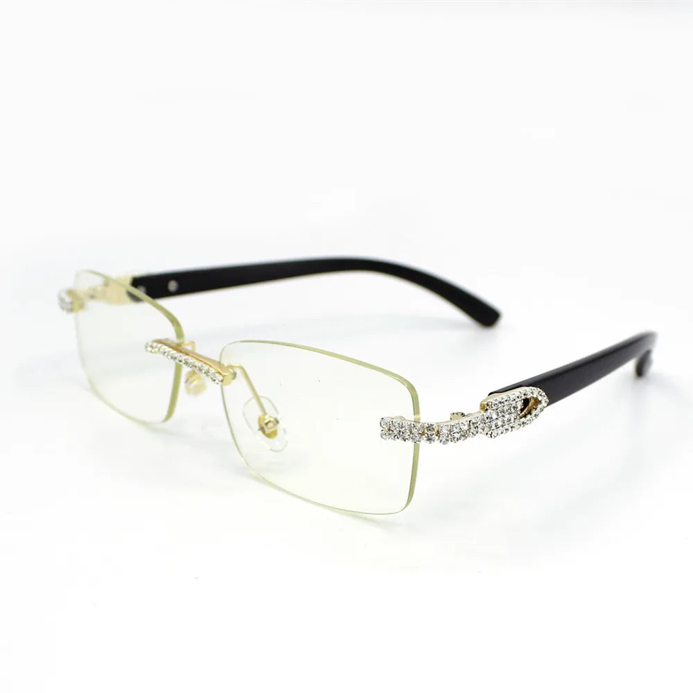 Rhinestone Square Sunglasses Luxury Wood Buffalo Horn Diamond Sun Glasses Fashion Mens Rimless Sunglass Shade Eyewear