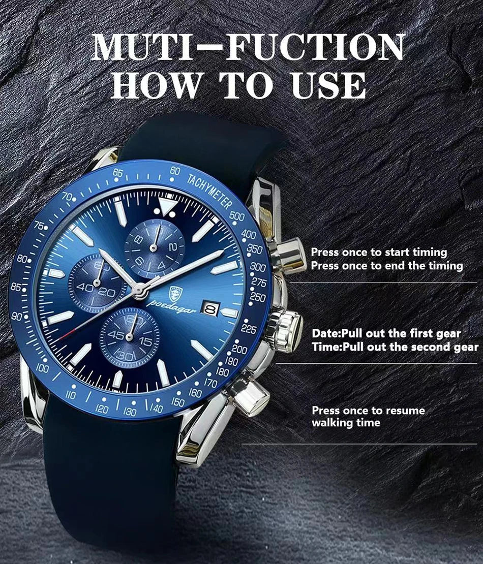 POEDAGAR Watch for Men 988 Slim Business Quartz Men's Watches Luxury Chronograph Sports Mens Wristwatch Clock Relogio Masculino
