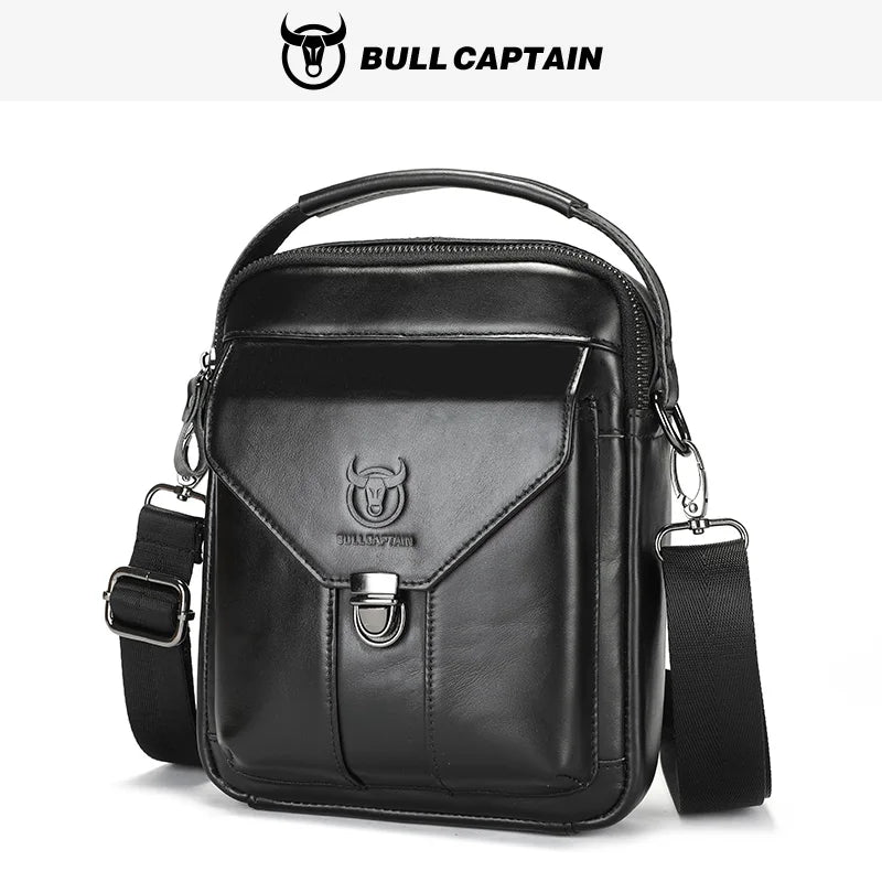 BULLCAPTAIN Mens Leather Messenger Bag Retro Shoulder Bags Small Crossbody Bags Purses Casual Sling Pack for Travel Handbag