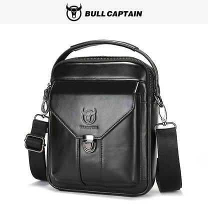 BULLCAPTAIN Mens Leather Messenger Bag Retro Shoulder Bags Small Crossbody Bags Purses Casual Sling Pack for Travel Handbag