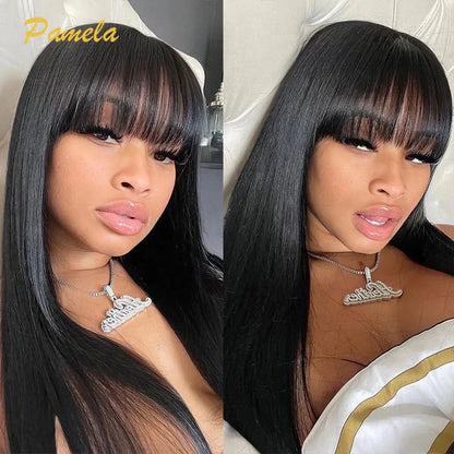 Straight Human Hair Wigs With Bangs 30 Inch Bone Straight Human Hair Wig Full Machine Hair Wigs For Black Women Glueless Wig