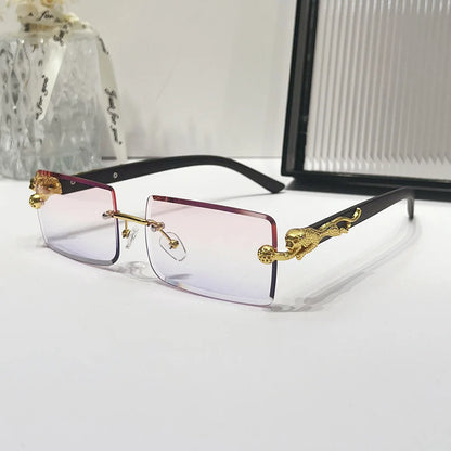 2024 Retro Versatile Sunglasses Pink Yellow Gradient Transparent Glasses Square Rimless Sunglasses