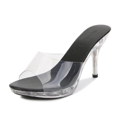 Transparent Crystal High-heeled Female Sandals Professional Shoes Women Non-slip Bottom Fashion Sexy Ladies Fish Mouth Slippers