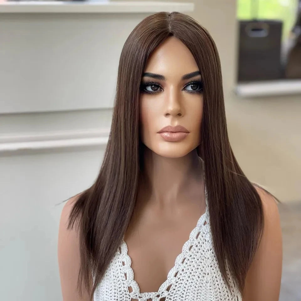 Real Raw European Brown Balayage Toppers for Women Silk Base Topper Clip Hair Real Scalp Silk Top Kosher Human Hair Toupee 3*5