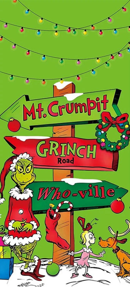 Christmas Green Haired Monster Door Cover Background Cloth Banner Christmas Party Scene Decoration Door Cover