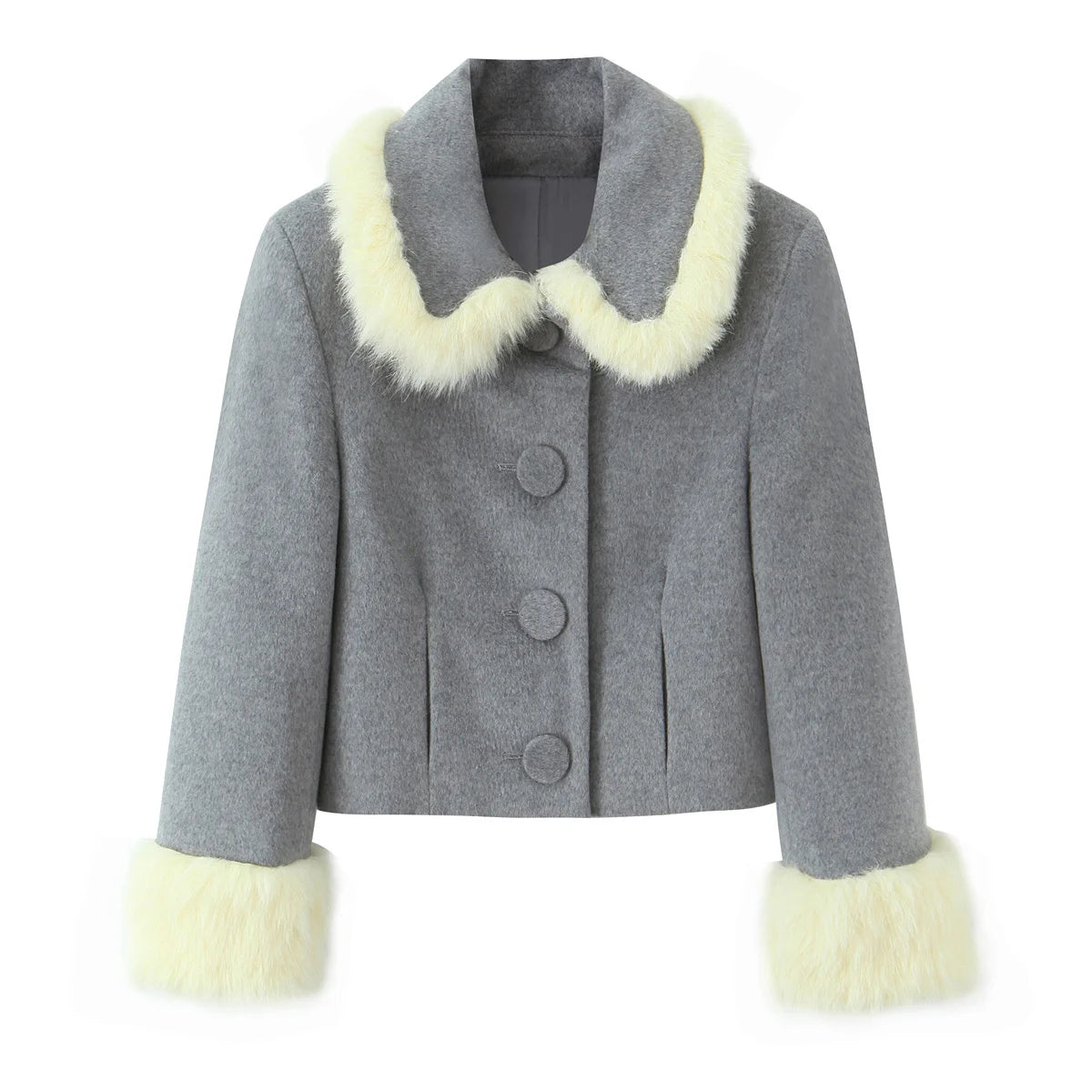Women Suit 2025 Autumn Winter New Fashion Button Fur Decoration Jacket+Shorts Two-Piece Set Women Elegant Hight Street Suit