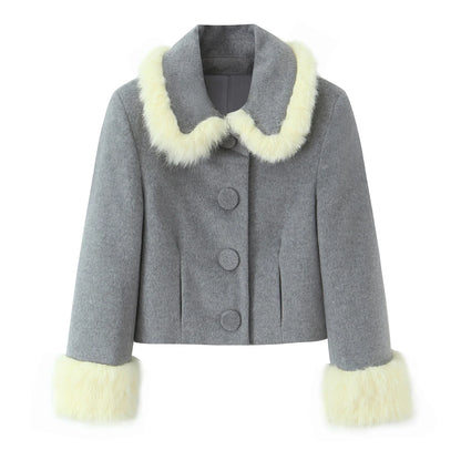 Women Suit 2025 Autumn Winter New Fashion Button Fur Decoration Jacket+Shorts Two-Piece Set Women Elegant Hight Street Suit