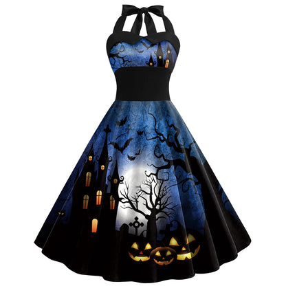 [You're My Secret] Vintage Dress Women 2023 Summer Sexy Print Halloween Party Dresses Vestidos Robe Pin Up Y2K Rockabilly Dress