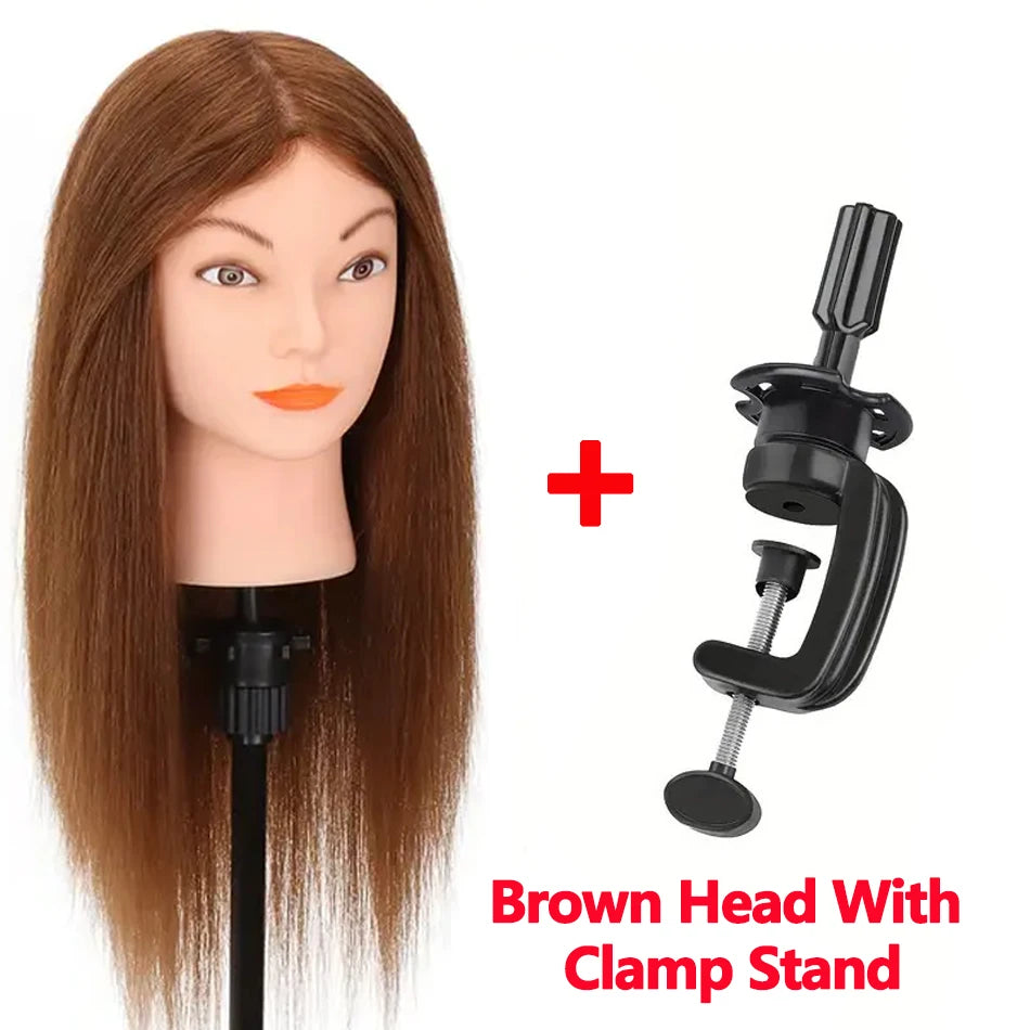 100% Human Hair Mannequin Head for Cosmetology Styling Training Practice Can Be Curled Straighten Professional Mannequin Head