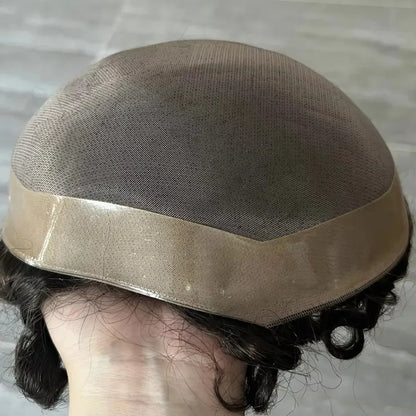 Undetectable European Human Hair 18mm Curly Men Toupee Durable Fine Mono 20mm 28mm Curly Prosthesis Capillary Natural Frontline