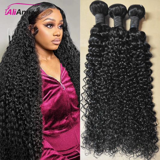 Curly Bundles Human Hair 30 32 Inch Brazilian Human Hair Bundles Water Wave Bundles 100% Human Hair Extensions Raw Hair Bundles