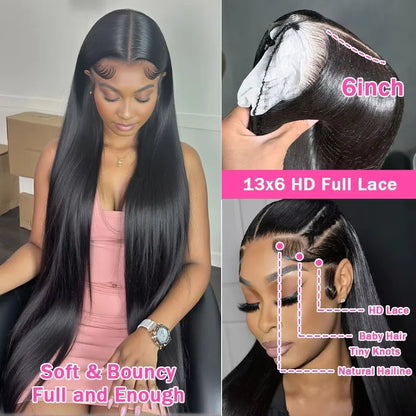 Bone Straight 13x6 HD Transparent Lace Frontal Wigs 30 34 Inch Brazilian 13x4 Lace Front Human Hair Wig 220% Density For Women