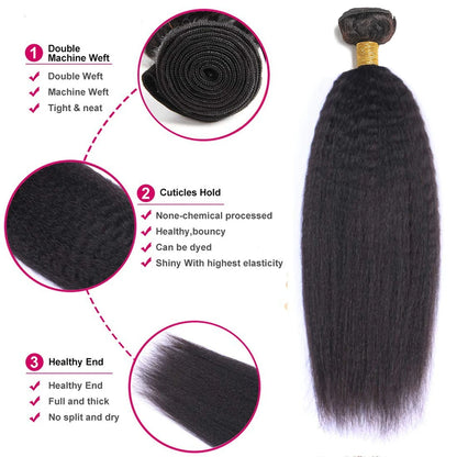 1 3 4 Bundles Kinky Straight Peruvian Hair Weave Bundles Raw Human Hair Bundle Virgin Remy Extensions For Women Coarse Yaki Weft