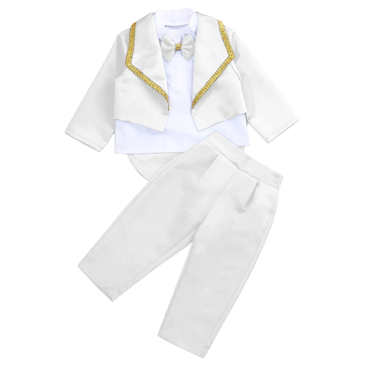 Toddler Baby Boys Formal Gentlemen Suit Long Sleeve Bowknot Tuxedo Tops with Pants Kids Wedding Party Banquet Christening Outfit