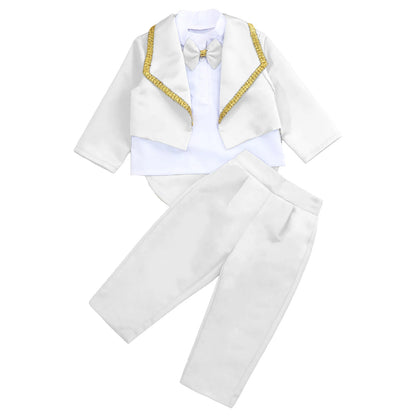 Toddler Baby Boys Formal Gentlemen Suit Long Sleeve Bowknot Tuxedo Tops with Pants Kids Wedding Party Banquet Christening Outfit