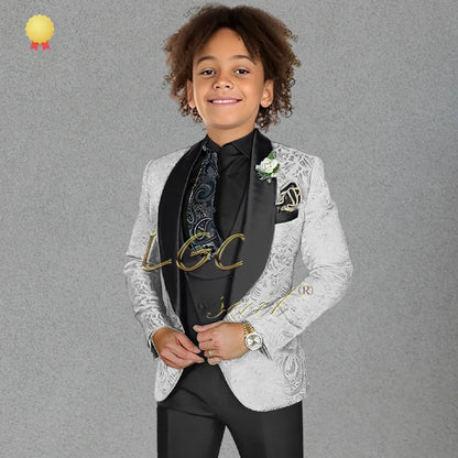 3-piece black velvet collar suit and tailcoat for boys, customized wedding party, boys' birthday formal set for ages 3-16