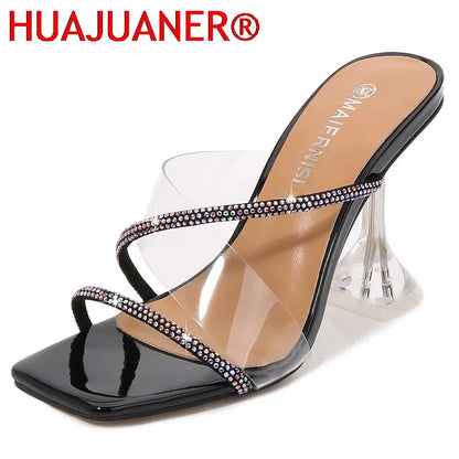 Transparent PVC Slippers Crystal Cup high-heeled Sexy Casual Shoes Plus Size 35-43 44 45 46 Women Open Toe Transparent Slippers
