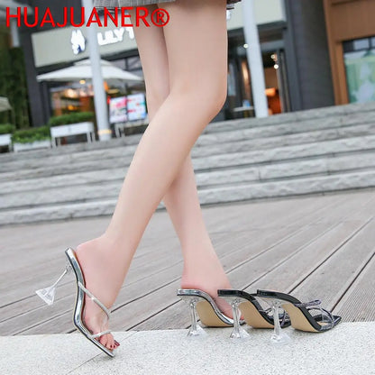 Transparent PVC Slippers Crystal Cup high-heeled Sexy Casual Shoes Plus Size 35-43 44 45 46 Women Open Toe Transparent Slippers