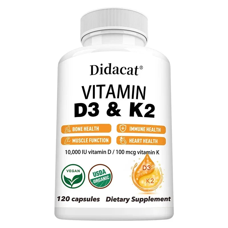 Vitamin D3+K2 Supplement 10000IU Vitamin D3 and K2 (MK-7) Capsules for Bone, Heart, Muscle, Immune Support, Non-GMO