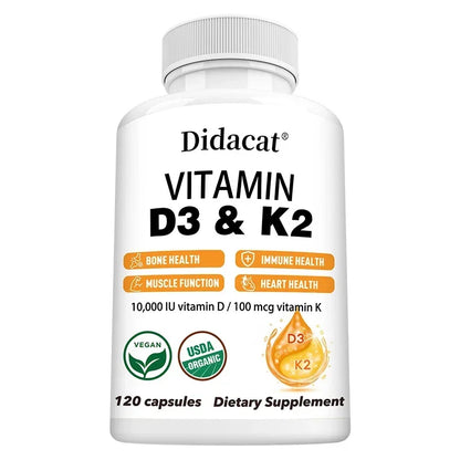 Vitamin D3+K2 Supplement 10000IU Vitamin D3 and K2 (MK-7) Capsules for Bone, Heart, Muscle, Immune Support, Non-GMO