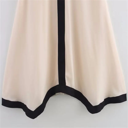 women's dress is fashionable casual lazy contrasting color V-neck slim suspender temperament summer new dress