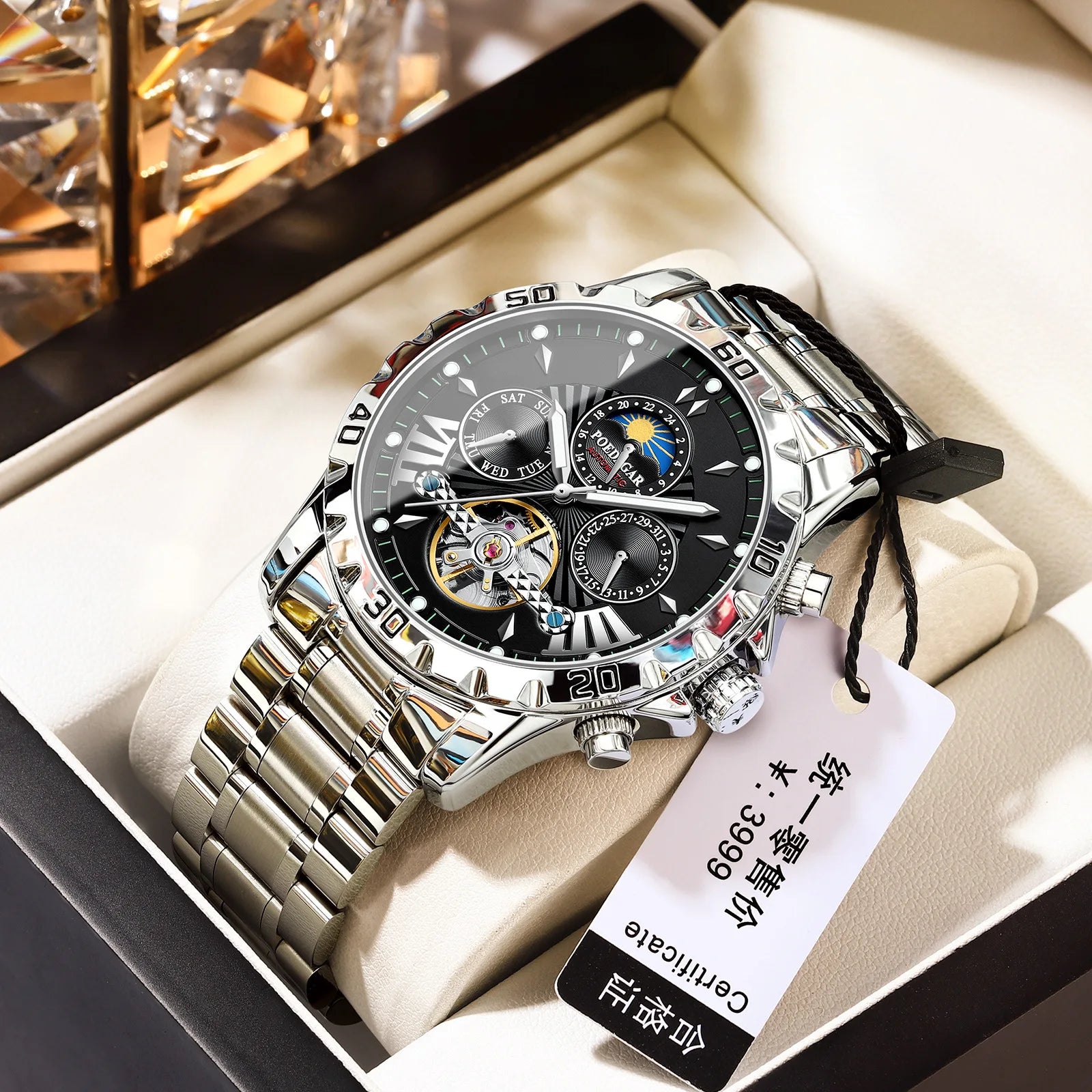 //High-end, atmospheric, and popular Swiss brand new fully automatic men's mechanical watch, waterproof, luminous wristwatch.