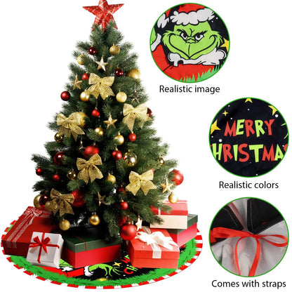 VIKAMA Christmas Tree Skirt Christmas Decorations Soft Red Green Christmas Decor Mat for Xmas Home Holiday Decorations