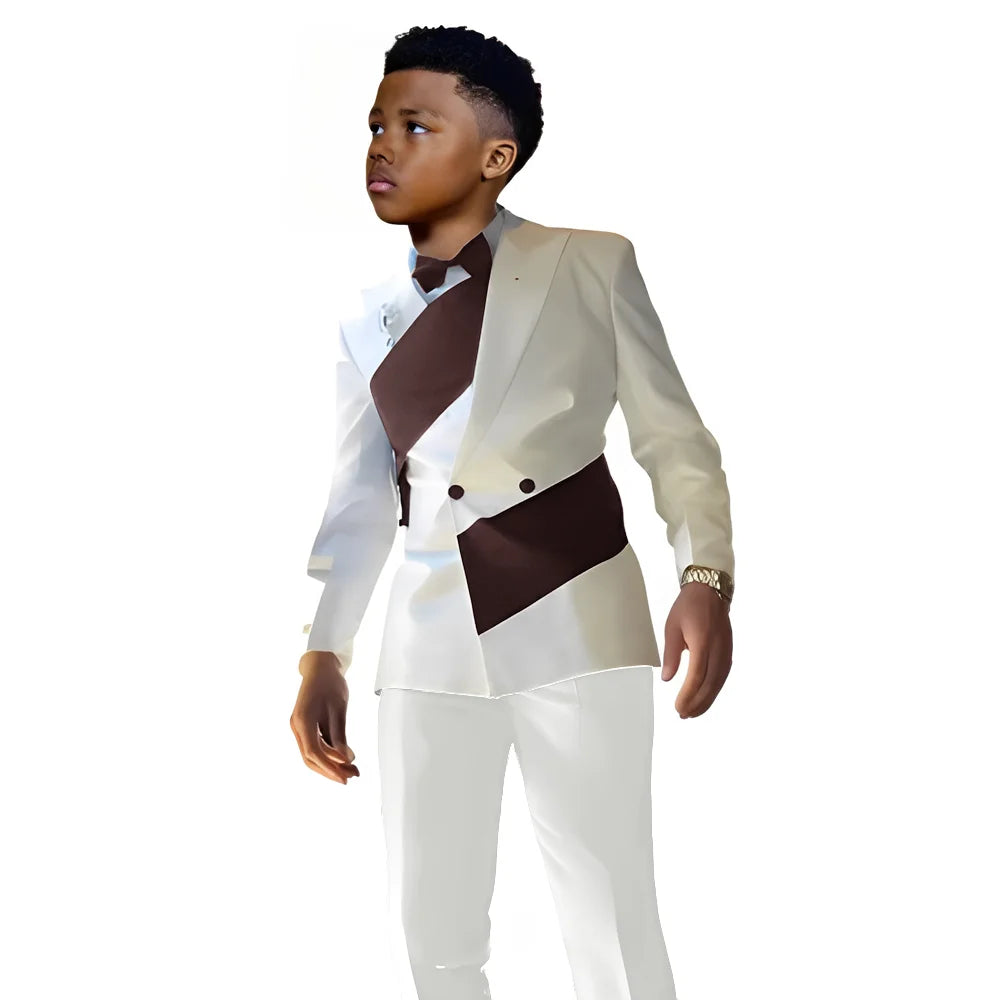 Satin Boys Suit 2 Piece Set White Jacket Pants Wedding Tuxedo Kids Tailored Suit 2-16 Years Old Slim Fit Blazer