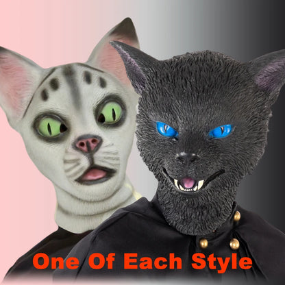 Realistic Full Head Black And White Cat Latex Mask Halloween Animal Cosplay Costume Headgear Carnival Accessory Prank Props Gift