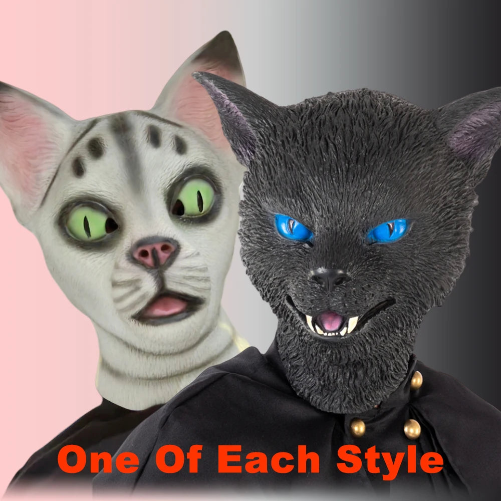 Realistic Full Head Black And White Cat Latex Mask Halloween Animal Cosplay Costume Headgear Carnival Accessory Prank Props Gift