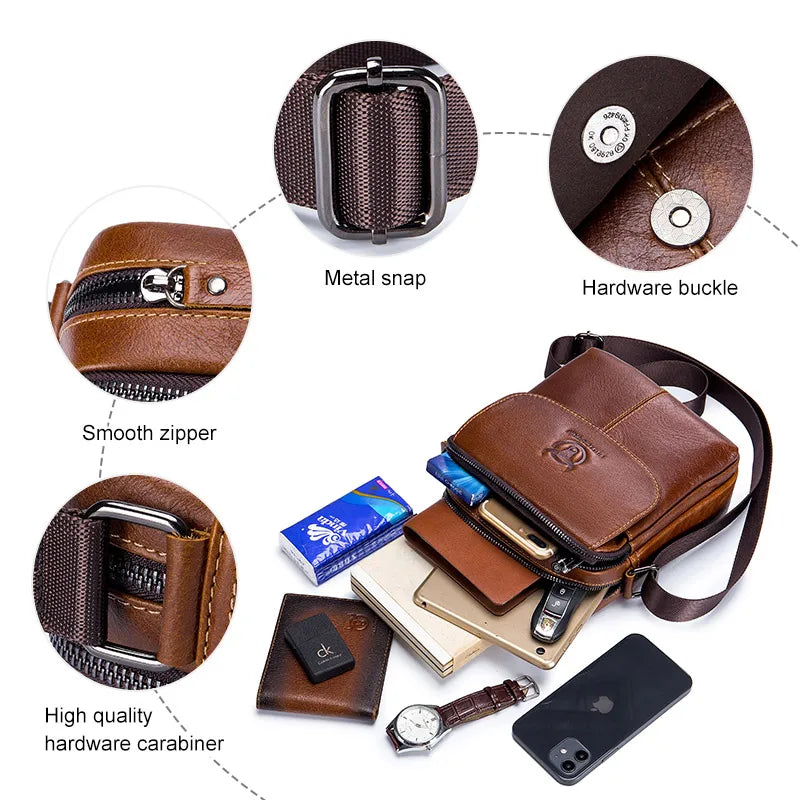 BULLCAPTAIN Leather Men's Messenger Bag Business Shoulder Bags Suitable For 7.9 Inch Ipad Mini High Quality Male Crossbody Bages