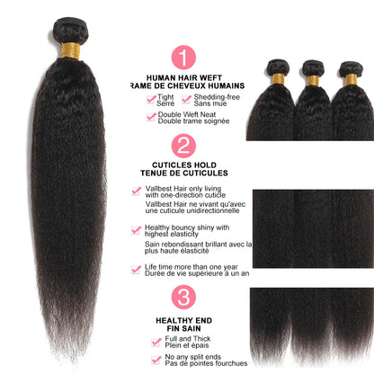 12A Vietnamese Kinky Straight Bundles With 4x4 Lace Closure 100% Virgin Human Hair Bundles With 13x4 Lace Frontal Natural Color