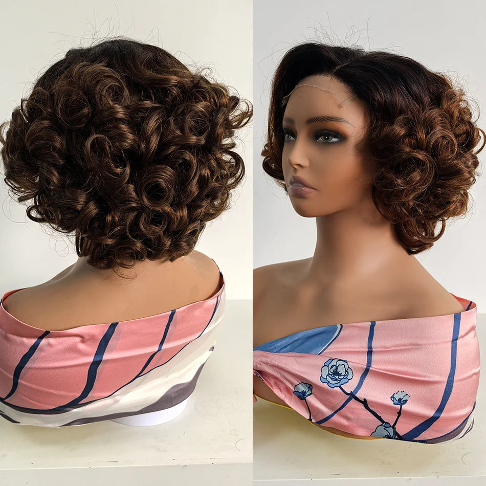 100% Raw Vietname Hair Bouncy Curly Wigs 5x5 HD Lace Closure Wear And Go Glueless Short Human Hair Lace Closure wig 250% Density