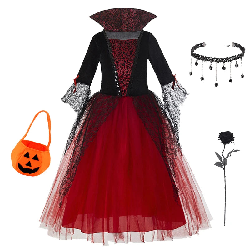 2-15Y Girl Vampire Halloween Dress for Kid Ghost Bride Gothic Cosplay Vampire Costume Kids Carnival Party Clothes Party Gifts