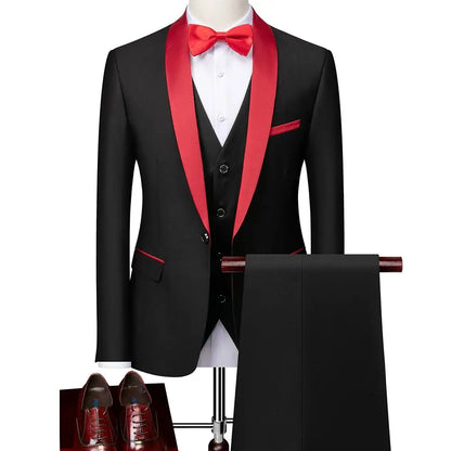 Suit (Blazer+ Vest + Pants) Men's Business Gentleman Fashion Slim Work Solid Color Plus Size Fair Dress Wedding Best Man Suits