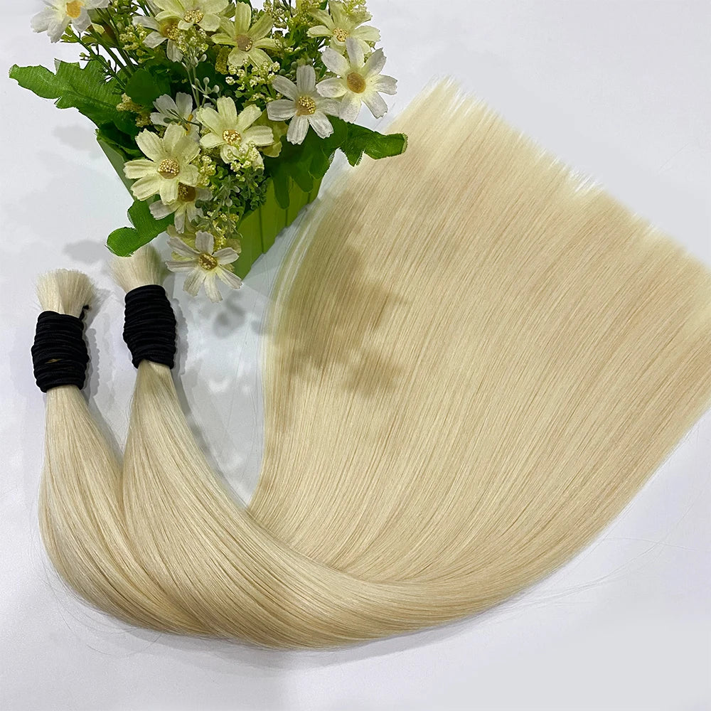 16A Vietnamese Double Drawn Human Hair Bulk Boho Braids Hair Extensions Short Hair Less Bone Straight No Weft 300g 613#