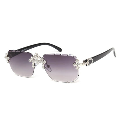 2025 Fashion Square Rimless Sunglasses Cross Diamond Metal Frame For Women Luxury Eyewear Cut Lens UV400 Shades Sun Glasses