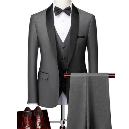 Suit (Blazer+ Vest + Pants) Men's Business Gentleman Fashion Slim Work Solid Color Plus Size Fair Dress Wedding Best Man Suits