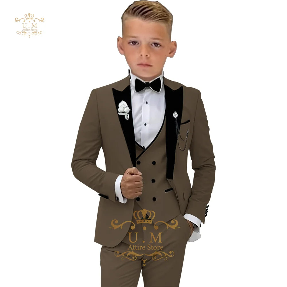 Boys' 3-piece suit (jacket+vest+pants) white single-breasted classic set for pupil school boy wedding pageboy prom party tuxedo