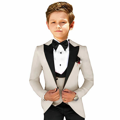 Boys Suit Wedding 3-Piece Party Dress Kids Splicing Lapel Jacket Pants Vest Blazer Slim Fit Complete Set of Clothes Tailored