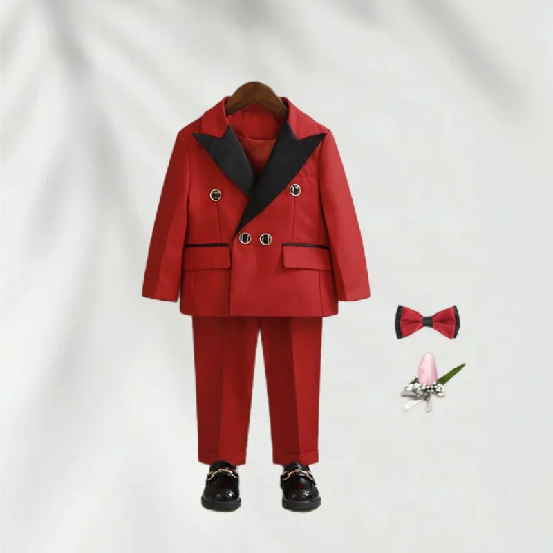 Children 3Pieces White Wedding Suit Kids Jacket Pants Botwtie Photograph Suit Flower Boys Birthday Tuxedo Party Dress