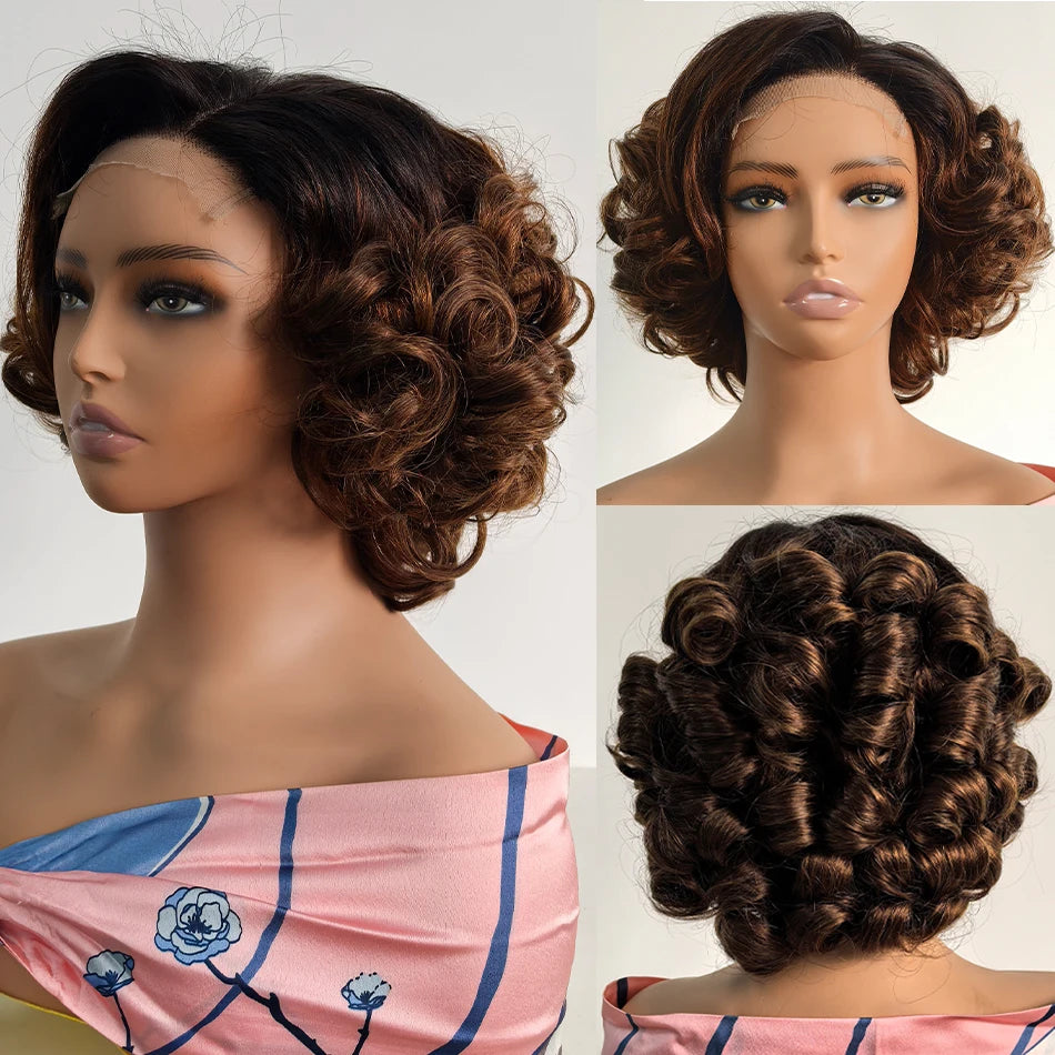 100% Raw Vietname Hair Bouncy Curly Wigs 5x5 HD Lace Closure Wear And Go Glueless Short Human Hair Lace Closure wig 250% Density